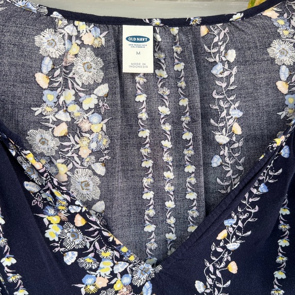 Old Navy Top Womens Navy Floral Stripe Rayon - Picture 4 of 4